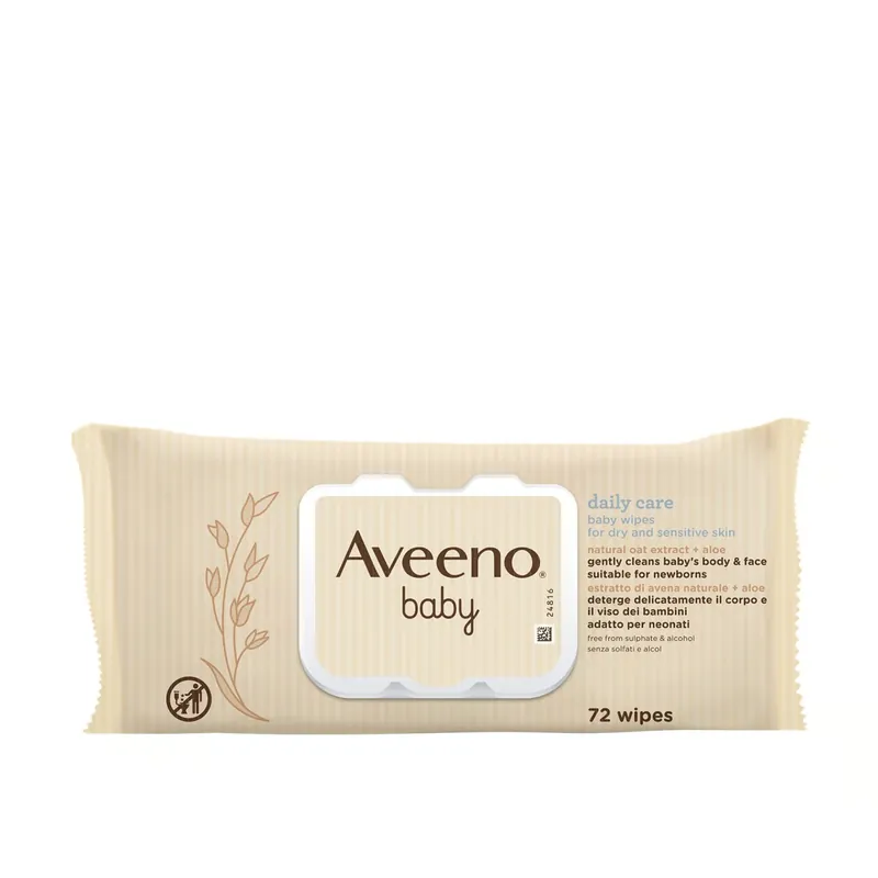Sertifioitu Aveeno Baby Daily Care Puhdistuspyyhkeet Kaura- ja Aloe-uutteilla x72 Suomi Toimitus