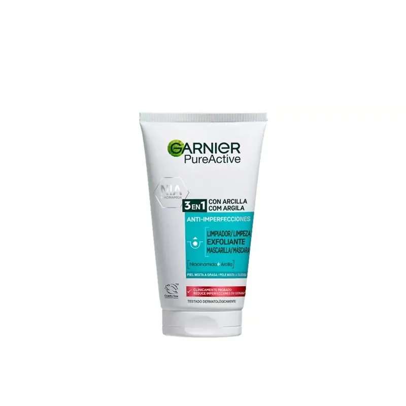 Edullinen Garnier Pure Active 3-In-1 Savi-Kuorinta-Naamio Saviaine Näppylöitä Vastaan 150ml Suomi Toimitus