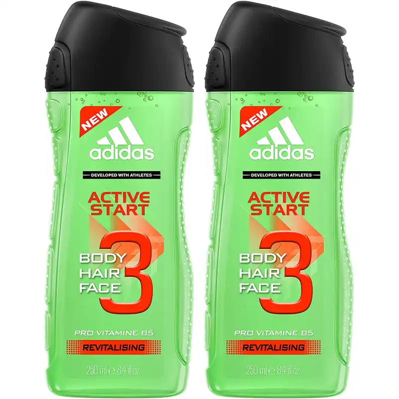 Osta Nyt Adidas3 in 1 Active Start DuoShower Gel 250 x 2