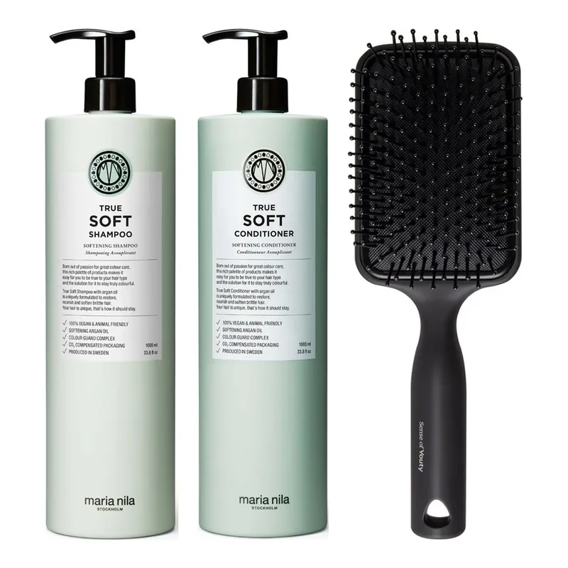 Maria NilaSoft Hair Care EssentialsShampoo 1000 ml & Conditioner 1000 ml & Paddle Brush Tilaa Heti
