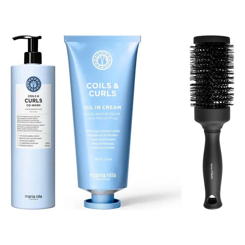 Maria NilaCurl Care & Styling EssentialsCo-Wash 1000 Ml, Oil In Cream 100 ml & Blowout Brush Asiakkaiden Suosikki