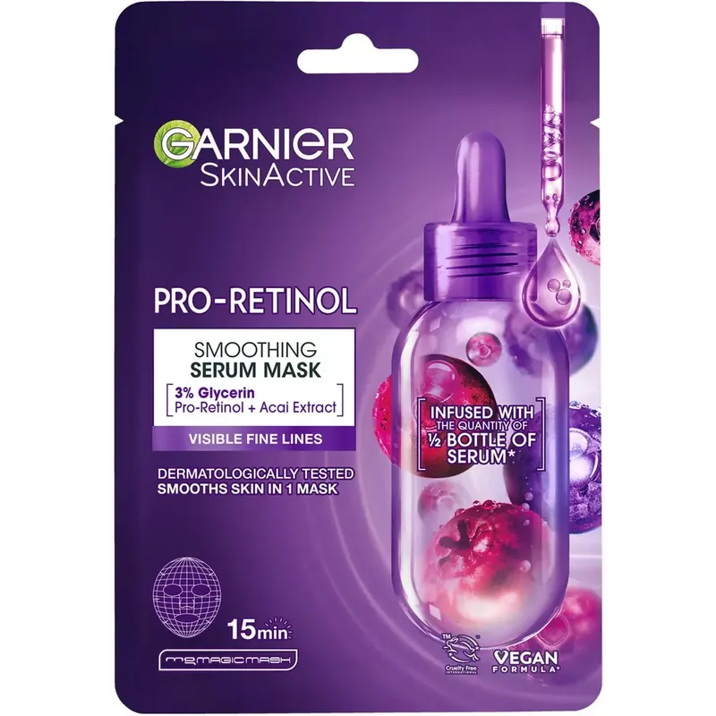 GarnierSkinActive Pro-Retinol Smoothing Serum Sheet MaskFor All Skin Types 22 g Edullinen