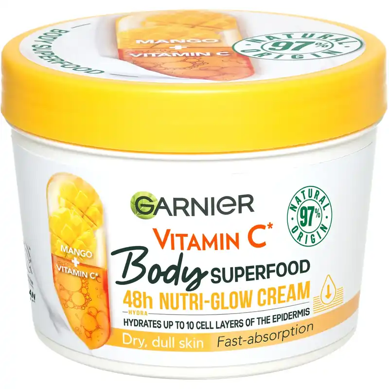 Uusi Malli GarnierBody Superfood C-vitamin* & Mango Kroppskräm48H Nutri-Glow Cream 380 ml