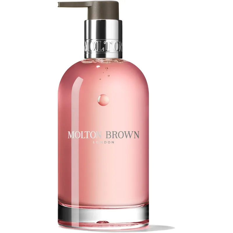 Alkuperäinen Molton BrownDelicious Rhubarb & Rose Fine Liquid Hand Wash Glass Bottle 200 ml