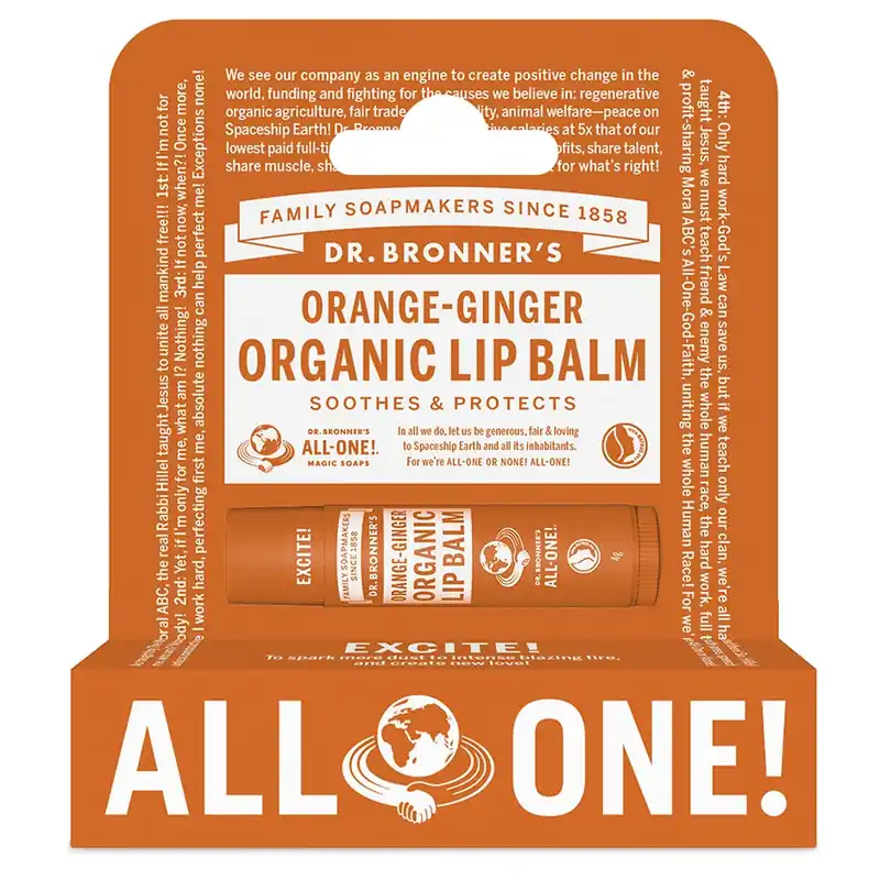 Dr. Bronner‘sOrange-Ginger Organic Lip Balm Hang Pack 8 g Halpa
