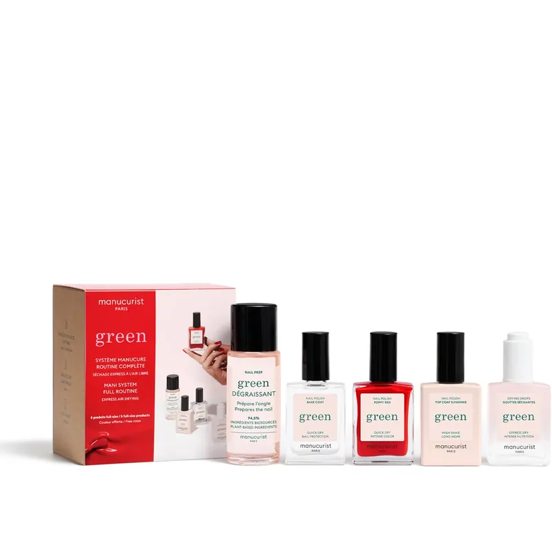 Suoraan Valmistajalta ManucuristGreen Discovery Kit + Poppy Red 45 ml