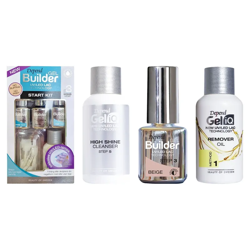 Alennettu DependGel Manicure Starter & Maintenance SetStarter Kit, Builder Beige 5ml, High Shine 35ml, Remover