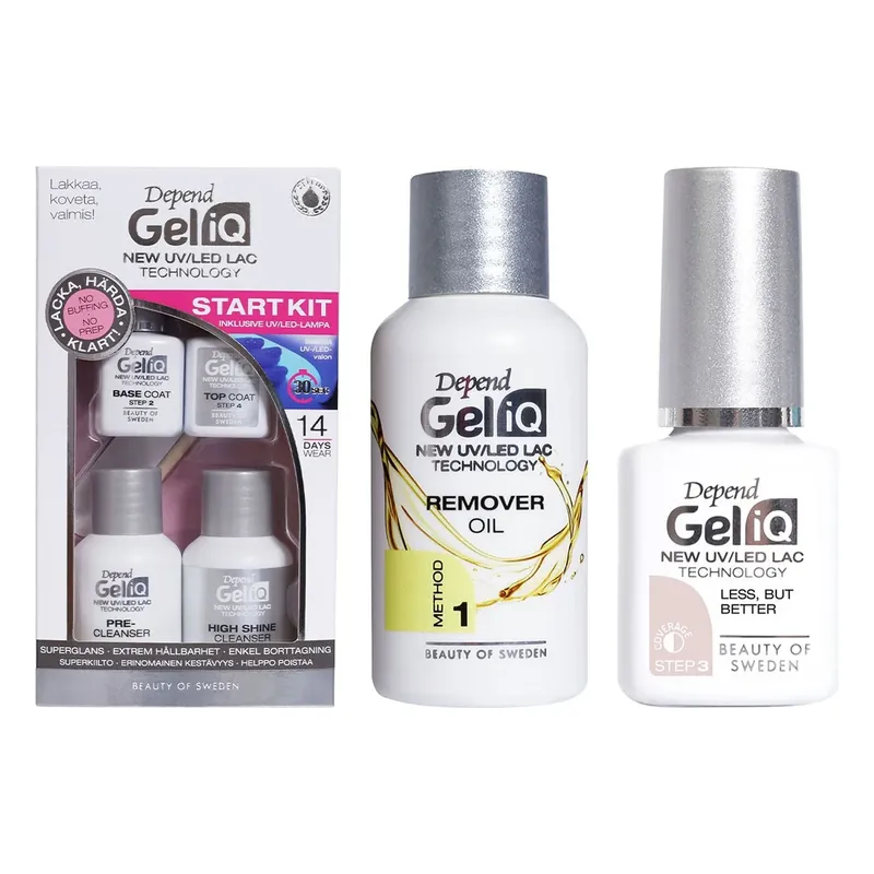 Asiakkaiden Suosikki DependGel Polish Starter Set With RemoverStart Kit, Less But Better, Remover Oil