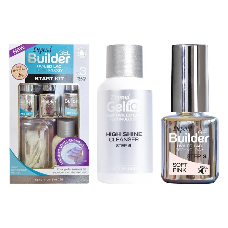 Kuuma Tarjous DependGel Nail Foundation KitStarter Kit, High Shine Cleanser 35 ml & Builder Gel 5 ml
