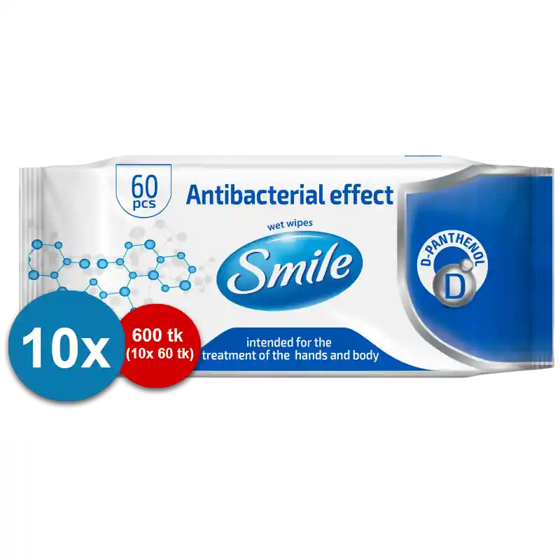 Smile antibakteerinen desinfiointipyyhe käsien desinfiointiin 60kpl/10pkt Nopea Toimitus