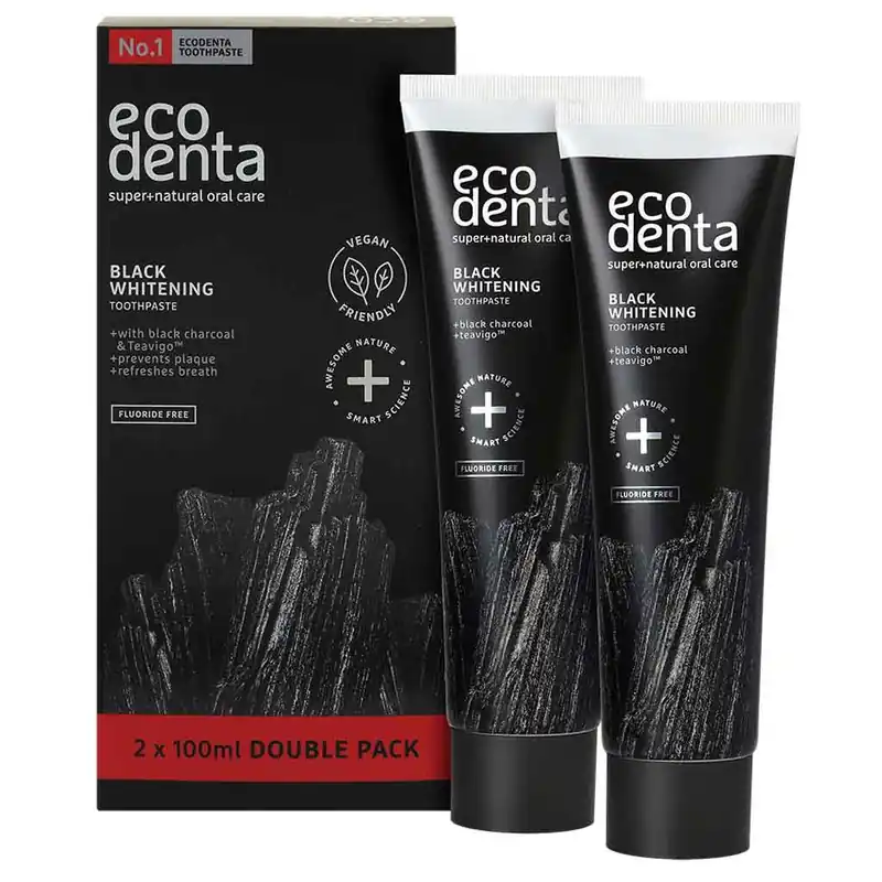Ecodenta Black Whitening Hammastahna 2x100ml Superhinta