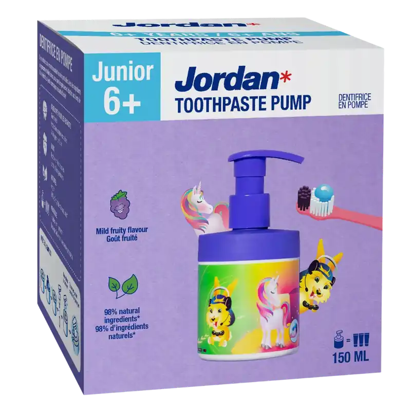 Viimeinen Mahdollisuus Jordan Junior 6-12-v - Lasten hammastahna pumppupullo 150 ml