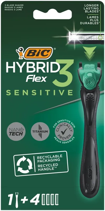 BIC systeemiterä Hybrid Flex 3 Sensitive + 4kpl vaihtoteriä Tarjoushinta