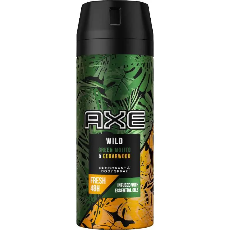 Sertifioitu AXE WILD GREEN MOJITO & CEDARWOOD BODY SPRAY DEODORANTTI 150 ML