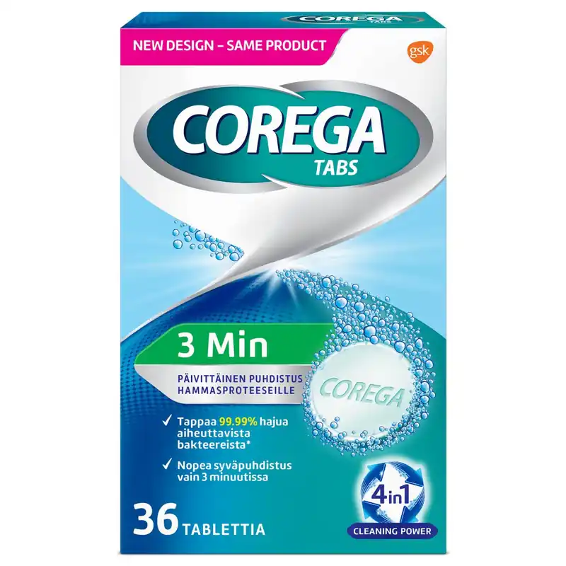 Corega Tabs 3Min 36kpl hammasproteesin puhdistustabletti Erikoistarjous