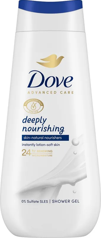 Asiakkaiden Suosikki Dove Advanced Care Deeply Nourishing Suihkusaippua 24hrs renewing mic